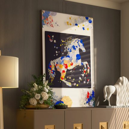 Acrylic Silk Scarf Art: Living Room Decor, Foyer & Hallway Wall Hanging, Dining Room & Bedroom Elegant Art - Black Horse Design