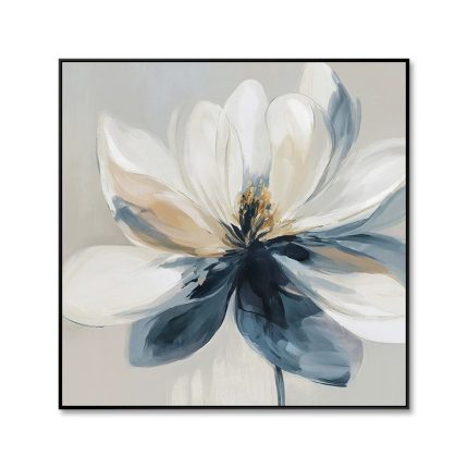 Cream Style Blue & White Abstract Flower Wall Art: INS Style Decor for Living Room & Bedroom Background Wall